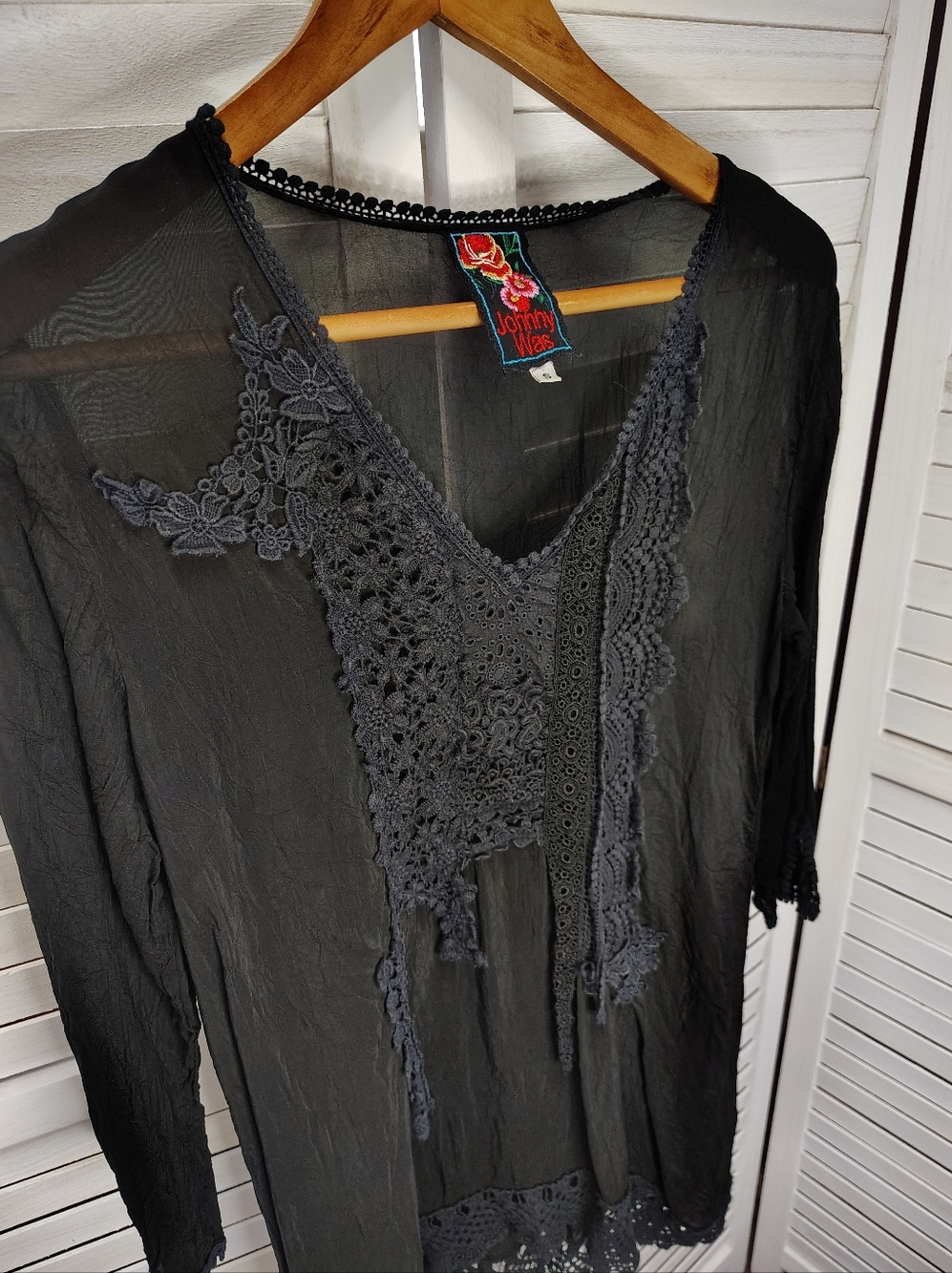 Johnny Was Black Lace Tunic Blouse